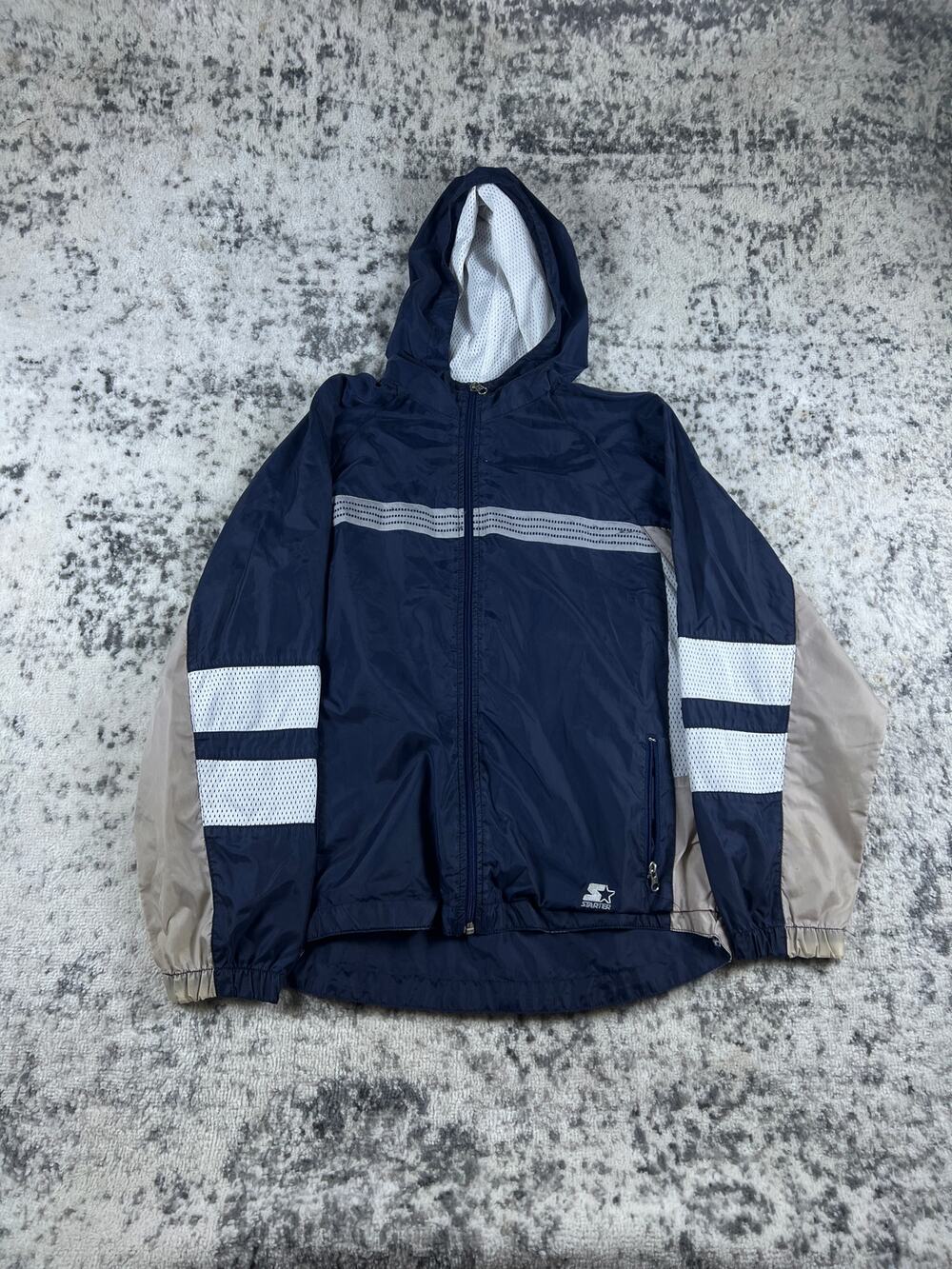 Blue Starter Full Zip Windbreaker Jacket Youth Large 14-16 Lined Sporswear
